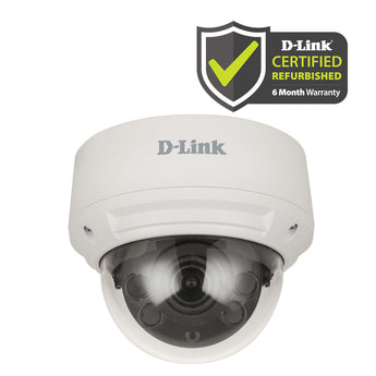 D-Link security camera with D-Link Certified Refurbished badge on a white background