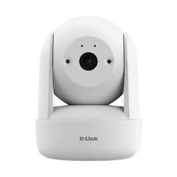 White D-Link security camera on a white background - D-Link 2K Pan & Tilt Wi-Fi 6 Camera (DCS-6501LH) w/ 360 Degree View, 1296p, Sound/Motion Detection, 2-Way Audio, Flexible Recording, Night Vision