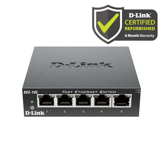 [Certified Refurbished] D-Link 5-Port Fast Ethernet Unmanaged Metal Compact Switch - (DES-105/RE)