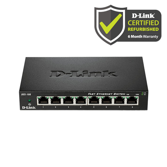 [Certified Refurbished] D-Link 8-Port Fast Ethernet Unmanaged Desktop Switch - (DES-108/RE)