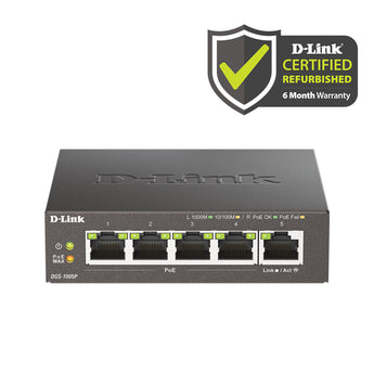D-Link 5-Port Gigabit PoE+ Unmanaged/Plug and Play Switch | 4 PoE+ Ports (60W Total PoE Budget) | Fanless | Metal Compact Desktop - (DGS-1005P/RE)