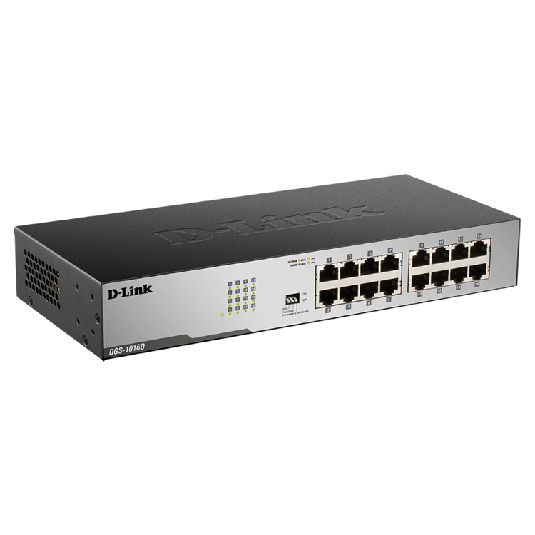 D-Link 16-Port Gigabit Ethernet Unmanaged/ Plug and Play Switch | Fanless | Metal Compact | Desktop/Rackmount - (DGS-1016D)