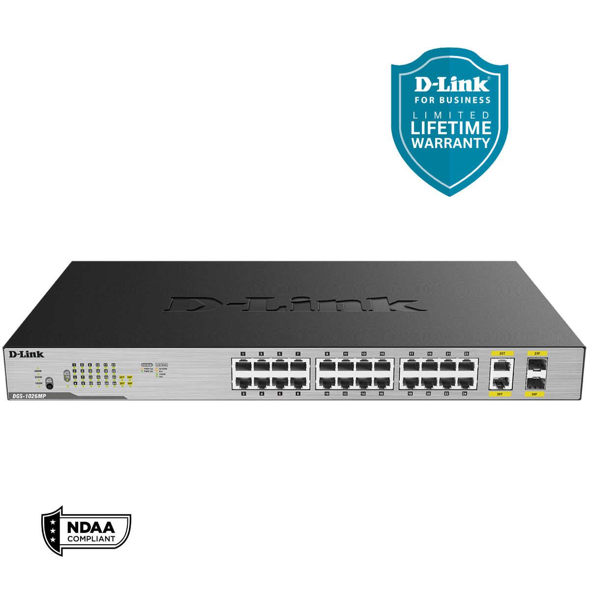 D-Link 24-Port PoE+ Gigabit Unmanaged Switch (370W PoE Budget) with 2 –  D-Link Systems, Inc