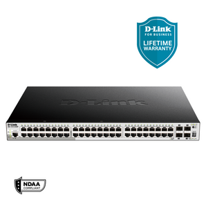 D-Link 52-Port Gigabit Stackable Smart Managed PoE+ Switch with 10G Uplinks | 48 PoE+ Ports (740W) + 4 10GbE SFP+ Ports| L3 Lite (DGS-1510-52XMP)
