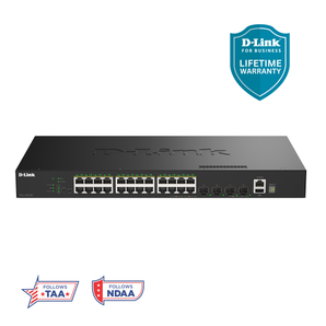 D-Link 28-Port Gigabit Stackable Managed PoE+ Ethernet Switch with 10GbE Uplinks (DGS-1530-28P) | 24 PoE+Ports (370W) + 4x 10GbE SFP+ Ports, L3 Lite, VLANs, Rackmount, Follows NDAA/TAA