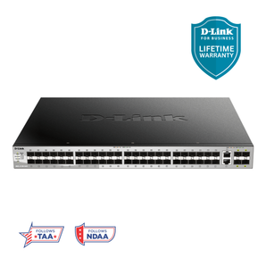 D-Link 54-Port Managed Stackable Fiber Switch with 10GbE Ports (DGS-3130-54S), 48 Gigabit Fiber Ports + 2 10GbE Copper Ports + 4 10G SFP+ Uplink Ports, L3, Follows NDAA/TAA