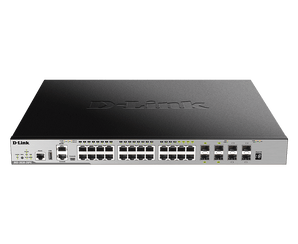 D-Link 28-Port Managed Stackable Switch with 10GbE Ports | 20 GbE Ports + 4 Combo 1GbE/SFP Ports + 4 10GbE SFP+ Uplink Ports | L3 (DGS-3630-28PC/SI)