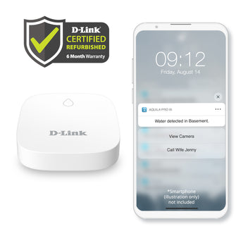 Certified Refurbished Add-on Remote water sensing pod (SW-A2/RE) for D-Link Smart Wi‑Fi water leak sensor kit (SW-A11KT) with siren, strobe, app alerts & Google Assistant support. Covers up to 17 spots. No hub needed. Easy setup.