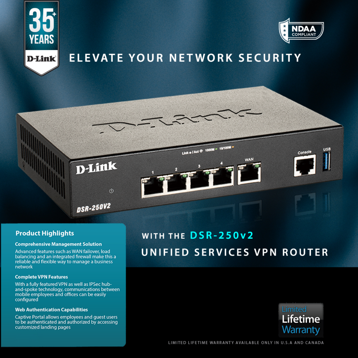 himmel ozon Tilslutte D-Link 4-Port Unified Services VPN Router - (DSR-250V2) – D-Link Systems,  Inc