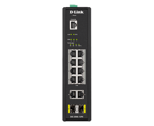 D-Link 12-Port Gigabit Smart Managed Industrial PoE Switch-240W PoE Budget - (DIS-200G-12PS)