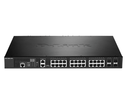 D-Link 24-Port 10BASE-T Gigabit Ethernet Managed Layer 3 Stackable Switch with 4 x 10GBase-T/SFP+ Combo Ports - (DXS-3400-24TC)