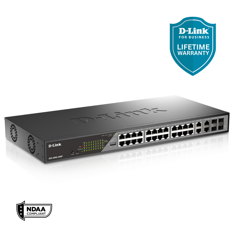 D-Link 24-Port Gigabit Poe+ Smart Managed Switch (370W PoE Budget) with 4 Combo SFP Ports - (DSS-200G-28MP)