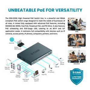 D-Link 28-Port Gigabit Poe++ Smart Managed Switch (518W PoE budget) with 4 Combo SFP Ports - (DSS-200G-28MPP)