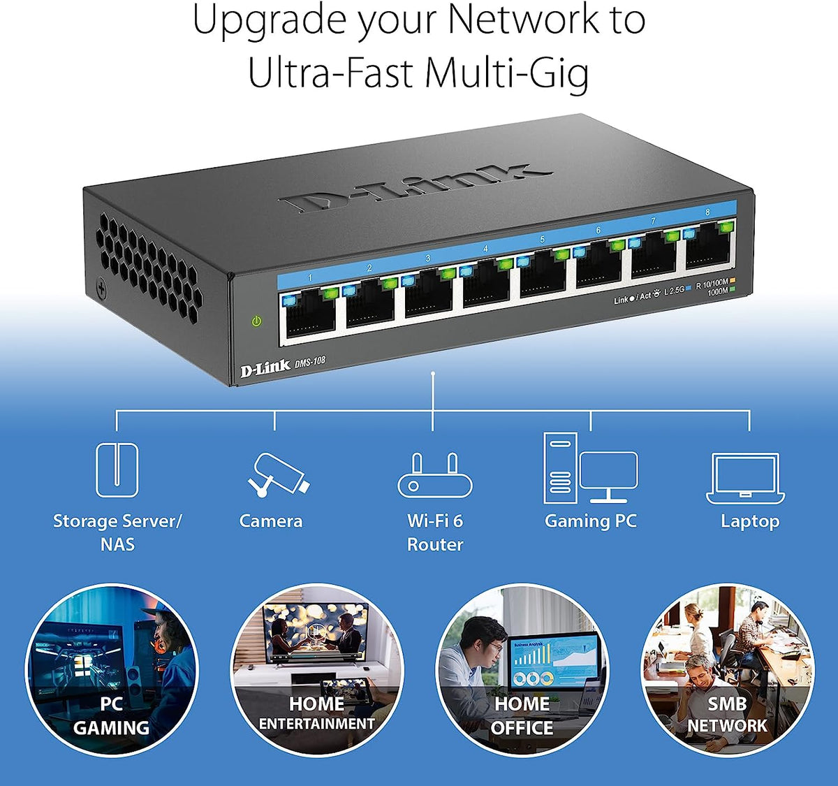 D-Link 8-Port 2.5Gb Unmanaged Gaming Switch with 8 x 2.5G - Multi-Gig ...