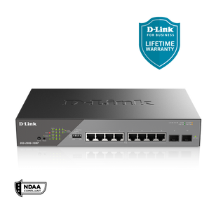 D-Link 10-Port Gigabit PoE+ Smart Managed Switch (130W PoE Budget) with 2 SFP Ports - (DSS-200G-10MP)