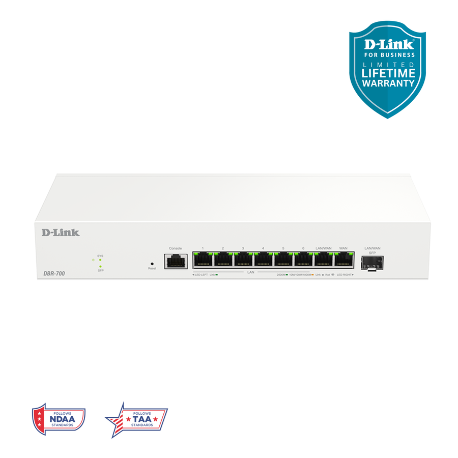 D-Link Guardian 700 Pro Multi-Gig Business Router with SFP (DBR-700), Premium Router with Multi-WAN Failover, SPI Firewall, 8x 2.5GbE LAN with SFP, VPN,