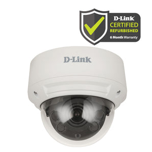 D-Link security camera with D-Link Certified Refurbished badge on a white background