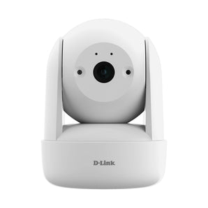 White D-Link security camera on a white background - D-Link 2K Pan & Tilt Wi-Fi 6 Camera (DCS-6501LH) w/ 360 Degree View, 1296p, Sound/Motion Detection, 2-Way Audio, Flexible Recording, Night Vision