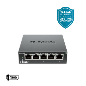 D-Link 5-Port Fast Ethernet Unmanaged/Plug and Play Switch | Fanless |Metal Compact Desktop - (DES-105)