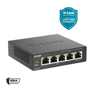 D-Link 5-Port Gigabit PoE+ Unmanaged/Plug and Play Switch | 4 PoE+ Ports (60W Total PoE Budget) | Fanless | Metal Compact Desktop - (DGS-1005P)