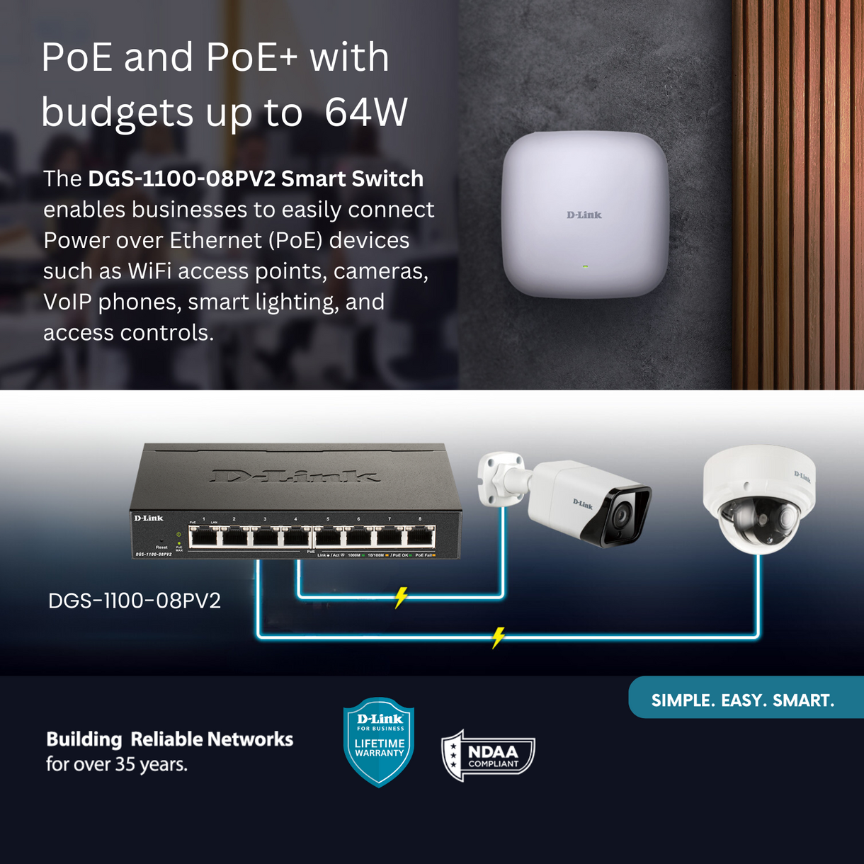 D-Link 8-Port Gigabit Smart Managed PoE+ Switch | 8 PoE+ Ports (64W ...