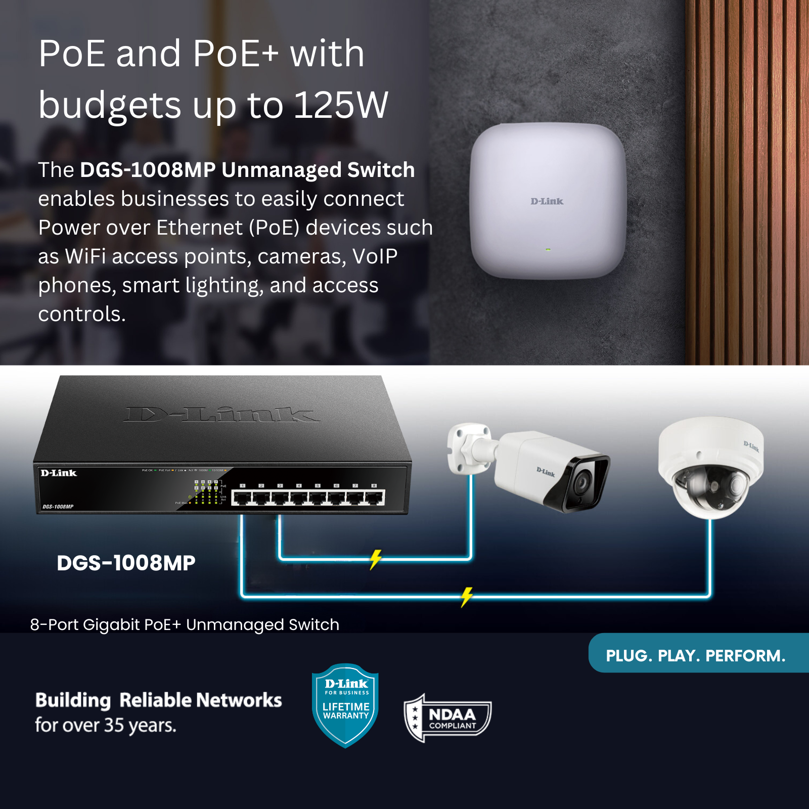 D-Link 8-Port Gigabit PoE+ Unmanaged/Plug and Play Switch | 8 PoE+ D-Link 8-Port Gigabit PoE+ Unmanaged/Plug and Play Switch | 8 PoE+