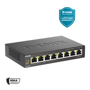 D-Link 8-Port Gigabit PoE+ Unmanaged/Plug and Play Switch | 4 PoE+ Ports (60W Total PoE Budget) | Fanless | Metal Compact Desktop - (DGS-1008P)