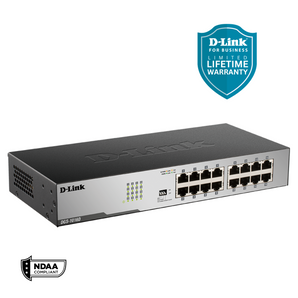 D-Link 16-Port Gigabit Ethernet Unmanaged/ Plug and Play Switch | Fanless | Metal Compact | Desktop/Rackmount - (DGS-1016D)