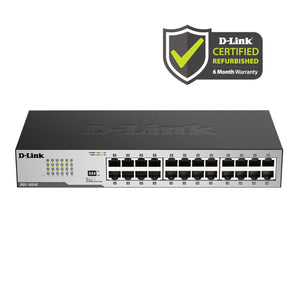 D-Link [Certified Refurbished] 24-Port Gigabit Unmanaged (DGS-1024D/RE) Plug and Play Switch | Fanless | Metal Compact | Desktop/Rackmount