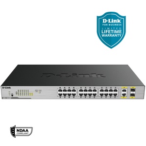 D-Link 26-Port PoE+ Gigabit Unmanaged Switch | 24 PoE + Ports (370W PoE Budget) with 2 Combo SFP Ports | Rack Mountable | NDAA Compliant - (DGS-1026MP)