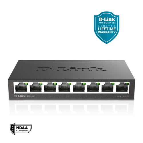 D-Link DGS-108 | 8-Port Gigabit Ethernet Switch | Unmanaged, Plug-&-Play Network Splitter | Silent Fanless Metal | Desktop/Wall-Mount | QoS, IEEE 802.3az Energy-Saving | Limited Lifetime Warranty (DGS-108)