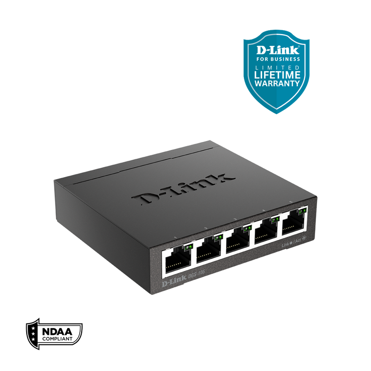 D-Link 5-Port Gigabit Unmanaged/Plug and Play Switch | Fanless | Metal Compact Desktop - (DGS-105)