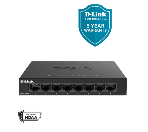 D-Link 8-Port Gigabit Ethernet Unmanaged Metal Compact Switch - (DGS-108GL)