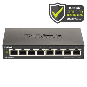 D-Link [Certified Refurbished] 8-Port Gigabit Smart Managed Switch, Web Managed, Cable Diagnostics, Fanless, Compact Metal Desktop - (DGS-1100-08V2/RE)