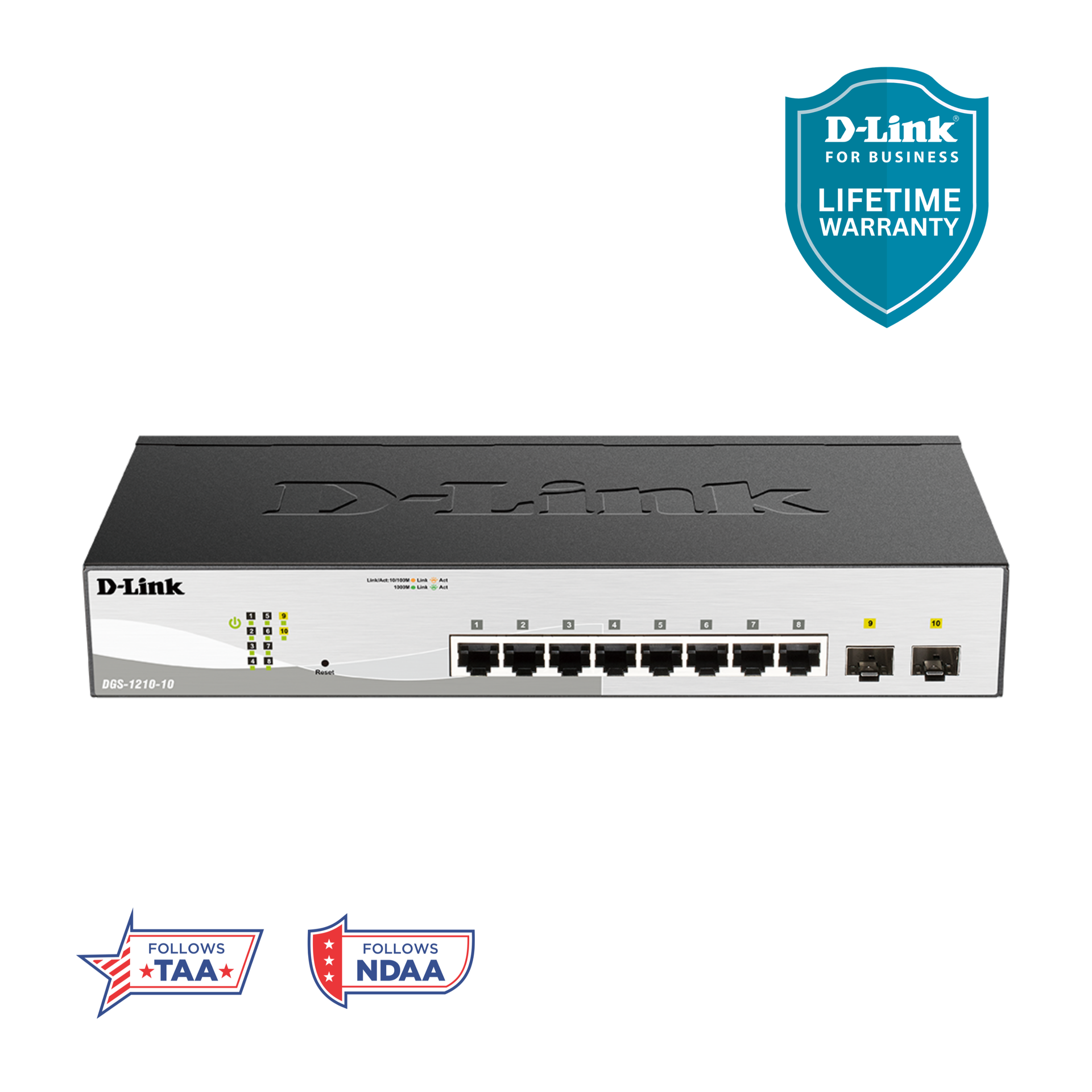 D-Link 10-Port Gigabit Smart Managed Switch (DGS-1210-10), 8 GbE +