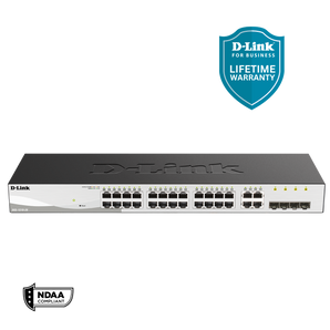 D-Link 28-Port Gigabit Smart Managed Switch | 24 GbE + 4 Combo SFP Ports| L3 Lite| Web Managed| Optional Nuclias Connect |Surveillance Mode | NDAA Compliant (DGS-1210-28)