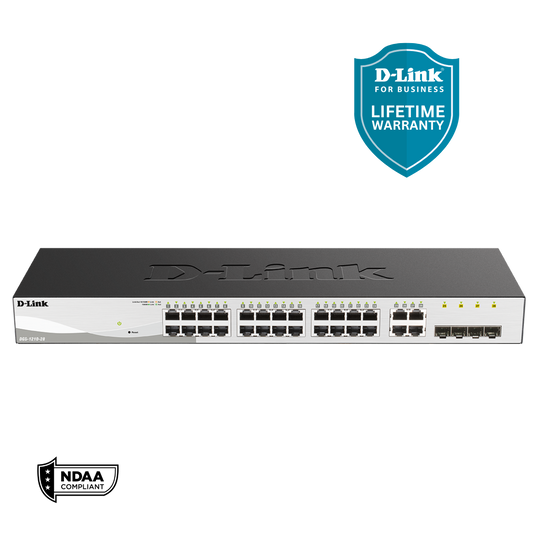 D-Link 24-Port Gigabit Smart Managed Switch (193W PoE Budget) with 4 Combo SFP Ports- (DGS-1210-28)