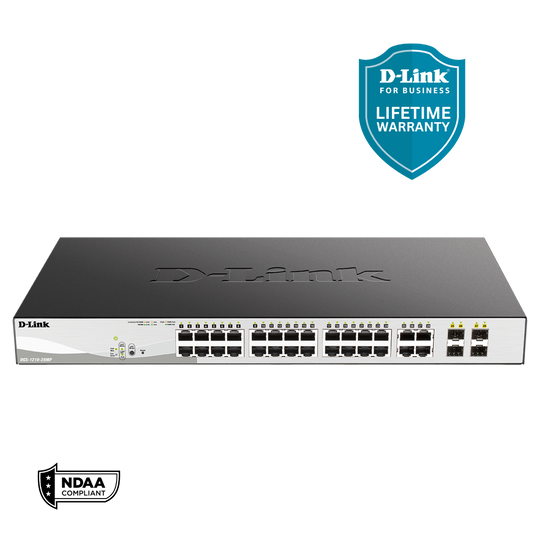 D-Link 24-Port Gigabit PoE+ Smart Managed Switch (370W PoE Budget) with 4 Combo SFP Ports - (DGS-1210-28MP)