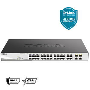 D-Link 28-Port Gigabit Smart Managed PoE+ Switch | 24 PoE+ Ports (193W) + 4 Combo SFP Ports | L3 Lite | Web Managed| Optional Nuclias Connect |Surveillance Mode | NDAA/TAA Compliant (DGS-1210-28P)