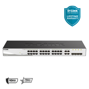 D-Link 28-Port Gigabit Smart Managed Switch | 24 GbE + 4 Combo SFP Ports| L3 Lite| Web Managed| Optional Nuclias Connect |Surveillance Mode | NDAA/TAA Compliant (DGS-1210-28)