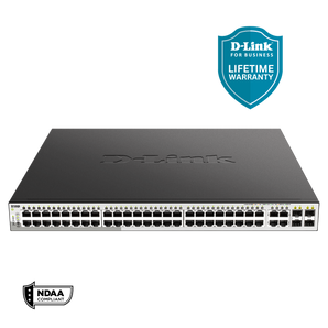 D-Link 52-Port Gigabit Smart Managed PoE+ Switch | 48 PoE+ Ports (370W) + 4 Combo SFP Ports | L3 Lite | Web Managed| Optional Nuclias Connect |Surveillance Mode | NDAA Compliant  (DGS-1210-52MP)