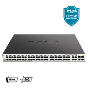 D-Link 52-Port Gigabit Smart Managed PoE+ Switch | 48 PoE+ Ports (370W) + 4 Combo SFP Ports | L3 Lite | Web Managed| Optional Nuclias Connect |Surveillance Mode | NDAA/TAA Compliant  (DGS-1210-52MP)