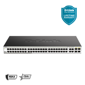 D-Link 52-Port Gigabit Smart Managed Switch | 48 GbE + 4 Combo SFP Ports| L3 Lite | Web Managed| Optional Nuclias Connect |Surveillance Mode | NDAA/TAA Compliant (DGS-1210-52)