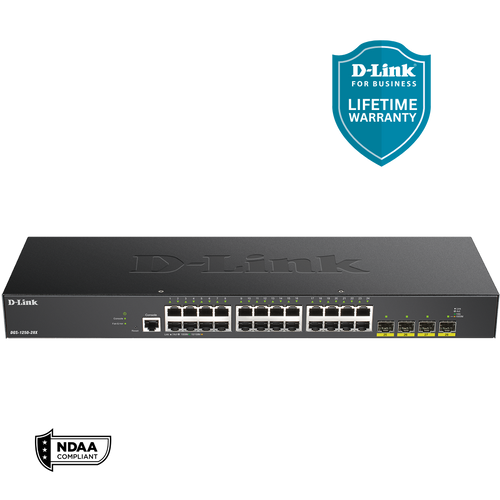 D-Link 28-Port Gigabit Smart Managed Switch | 24 GbE + 4 10G SFP+ Ports | L3 Lite| Web Managed | Surveillance Mode | NDAA Compliant (DGS-1250-28X-6KV)