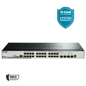 D-Link 28-Port Gigabit Stackable Smart Managed PoE+ Switch 10G Uplinks | 24 PoE+ Ports (193W) + 2 10GbE SFP+ Ports + 2 SFP Ports| L3 Lite |VLANs |Web Managed |Surveillance Mode | NDAA Compliant - (DGS-1510-28P)