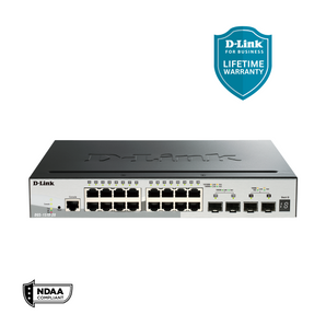 D-Link 20-Port Gigabit Stackable Smart Managed Switch 10G Uplinks | 16 Gigabit Ports + 2 10GbE SFP+ Ports + 2 SFP Ports| L3 Lite |VLANs |Web Managed |Surveillance Mode| NDAA Compliant -(DGS-1510-20)