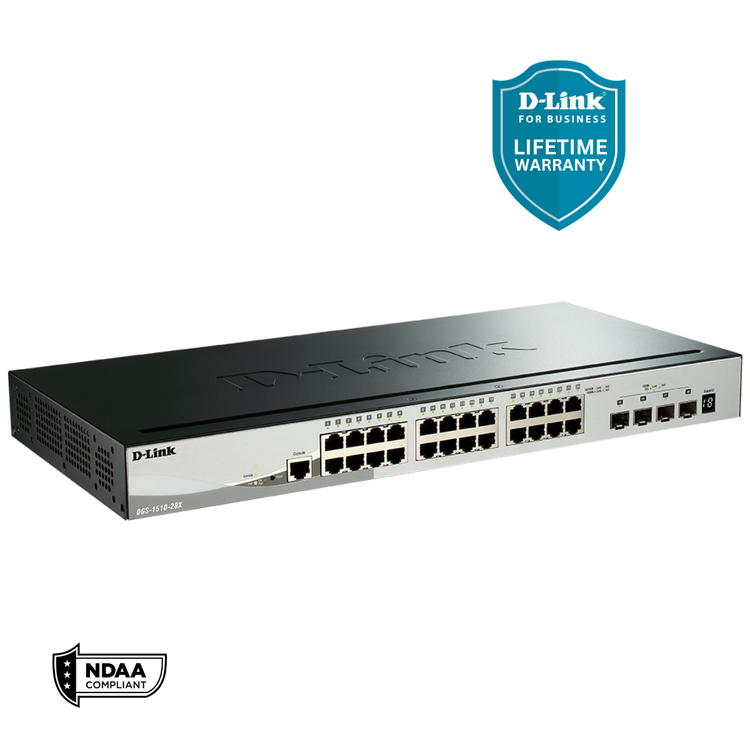D-Link 28-Port Gigabit Stackable Smart Managed Switch with 10G Uplinks | 24 Gigabit Ports + 4 10GbE SFP+ Ports| L3 Lite |VLANs |Web Managed |Surveillance Mode |NDAA Compliant - (DGS-1510-28X)