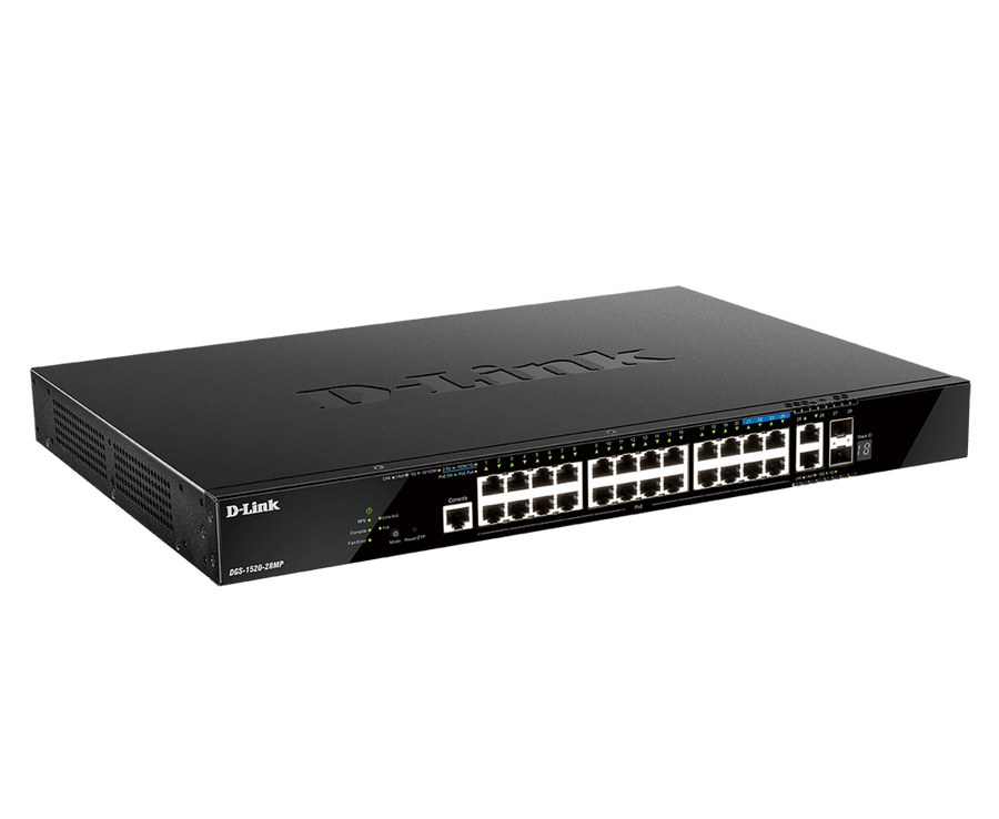 D-Link 28-Port Managed Stackable Multi-Gigabit PoE+ Switch |20 Gigabit PoE+ Ports + 4 Multi-Gigabit PoE Ports + 4 10G SFP+ Ports| 740W (DGS-1520-28MP)