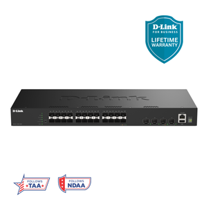 D-Link 28-Port Gigabit Stackable Managed Ethernet Fiber Switch with 10GbE Uplinks (DGS-1530-28S) | 24 x 1GbE SFP Ports+ 4x 10GbE SFP+ Ports, L3 Lite, Rackmount, Follows NDAA/TAA