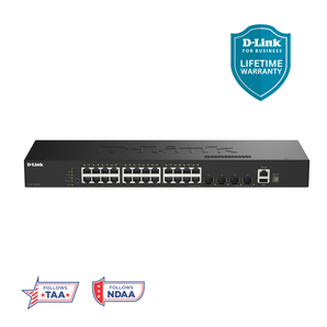 D-Link 28-Port Gigabit Stackable Managed Ethernet Switch with 10GbE Uplinks (DGS-1530-28) |  24 x 1GbE Ports + 4x 10GbE SFP+ Ports, L3 Lite, VLANs, Fanless Desktop/Rackmount, Follows NDAA/TAA